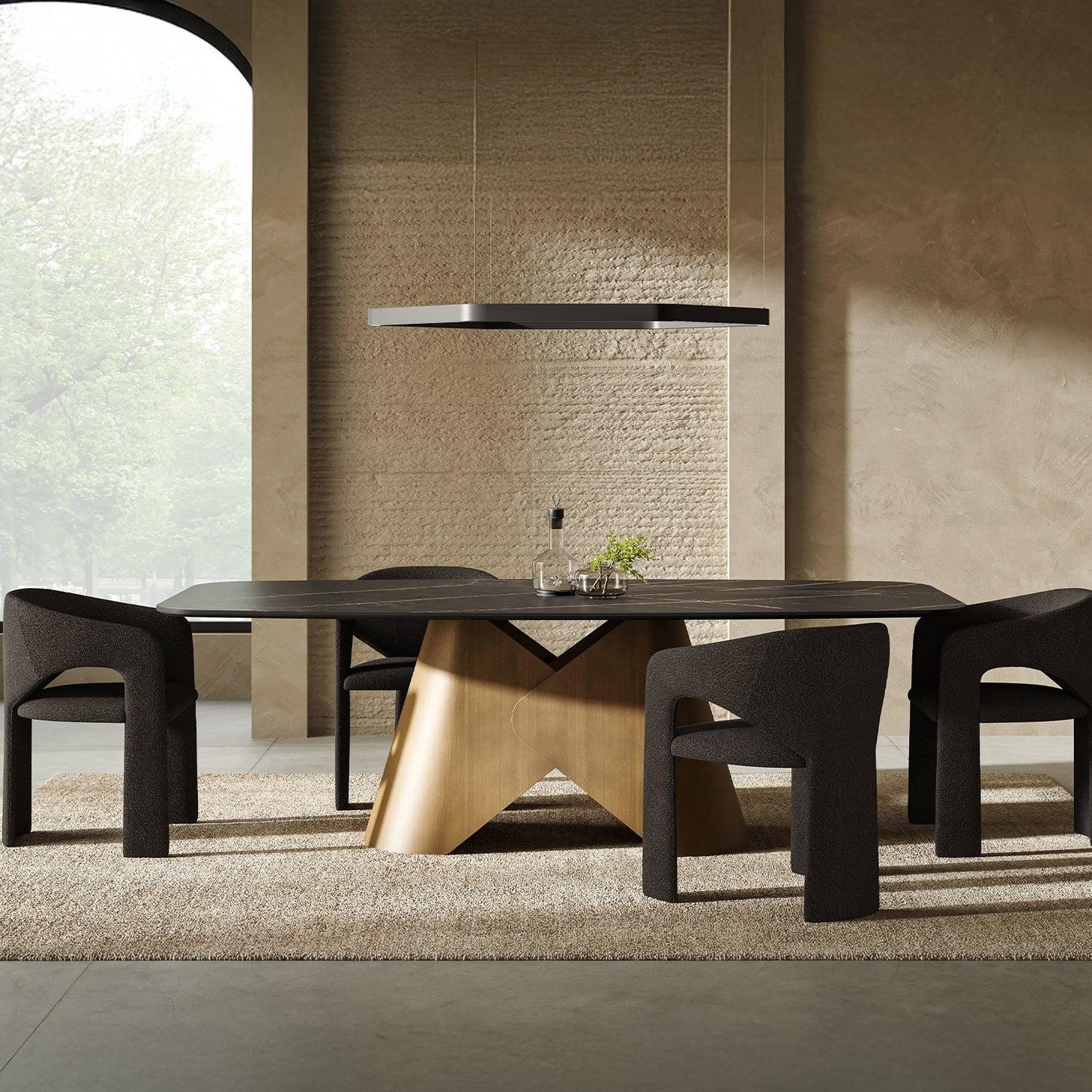 Sedia da pranzo Aria in bouclé nero