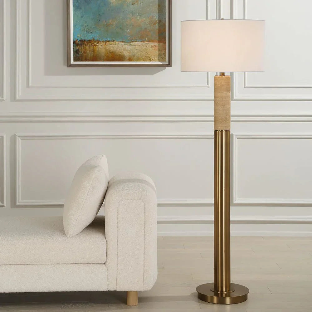 Lampada da terra Bravertine oro e travertino