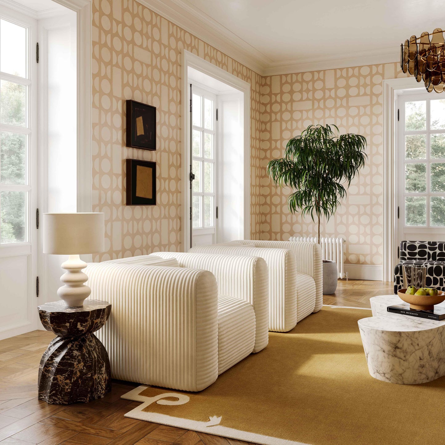 Poltrona in velluto a coste beige Whisper