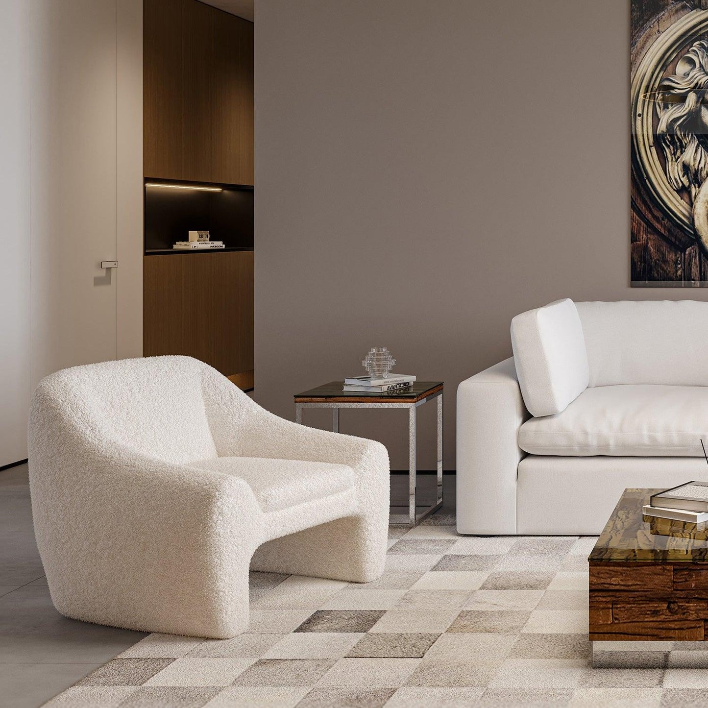 Poltrona Amber Lounge Sherpa bianca