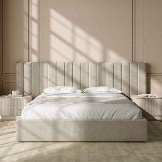 Letto matrimoniale Rune in velluto beige