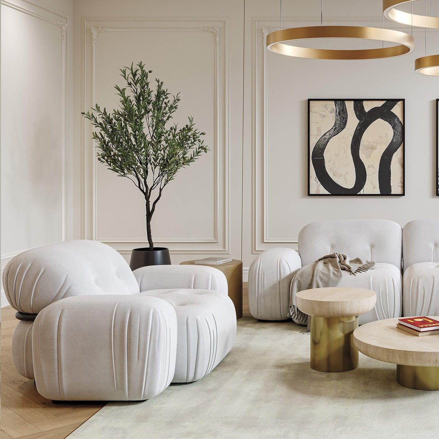 Poltrona Rune Lounge in velluto bianco sporco