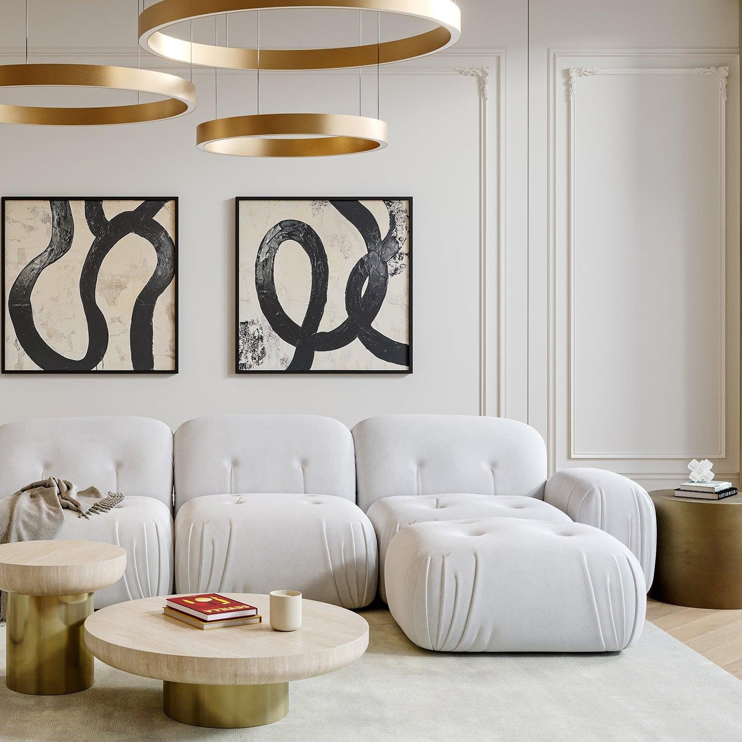 Pouf Rune in velluto bianco sporco