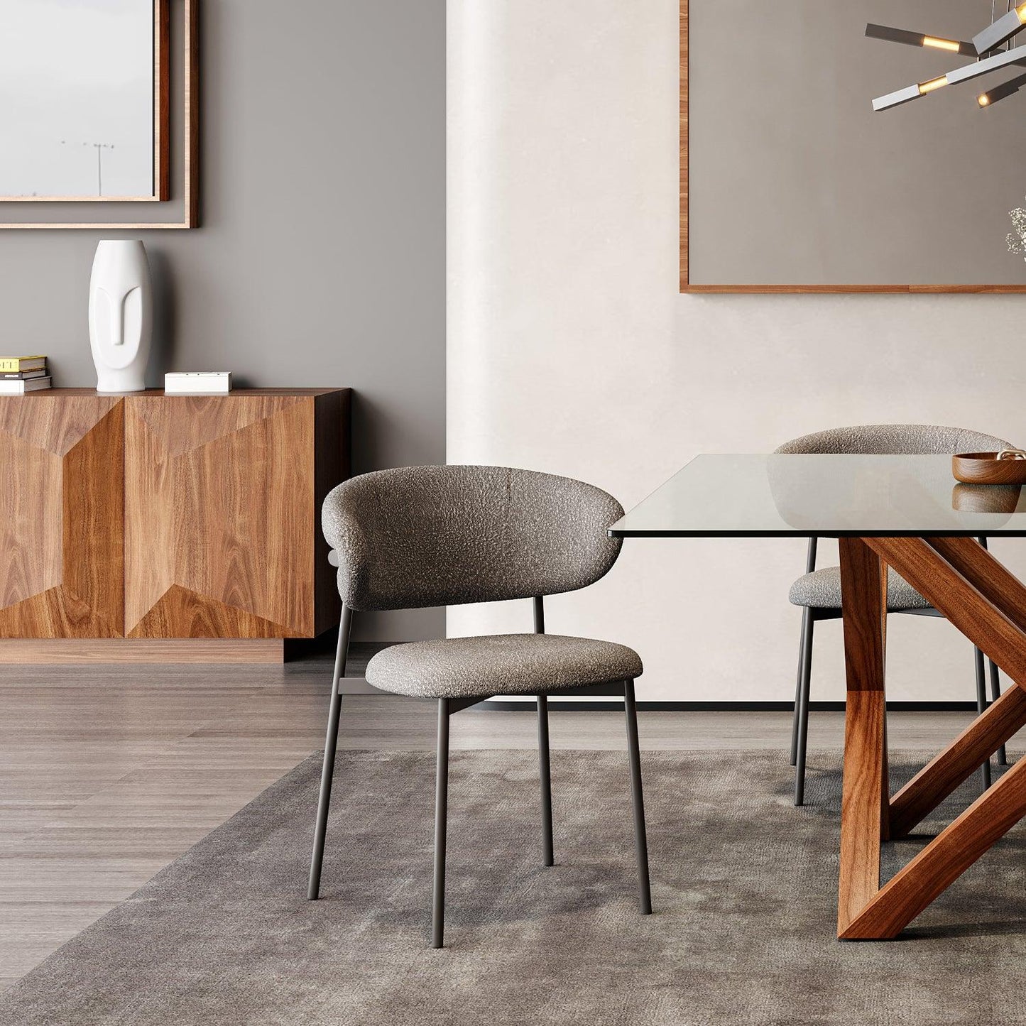 Sedia da pranzo Zoya in bouclé grigio